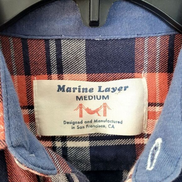 Marine Layer Plaid Flannel Button Down Shirt Size Medium - Picture 5 of 8